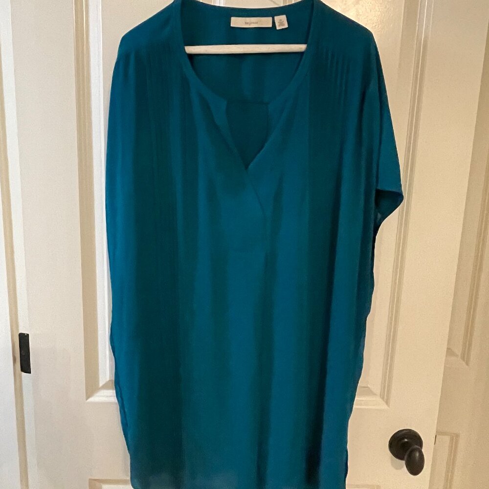 Sejour V-Neck Career Blouse, Teal, Size 3X